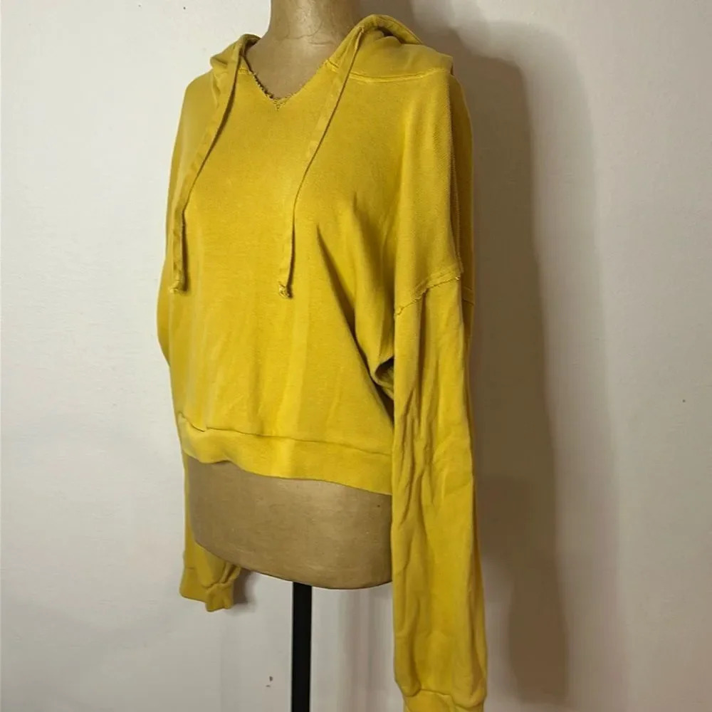 Free People Beach sz L long sleeve hooded pullover hoodie golden yellow EUC